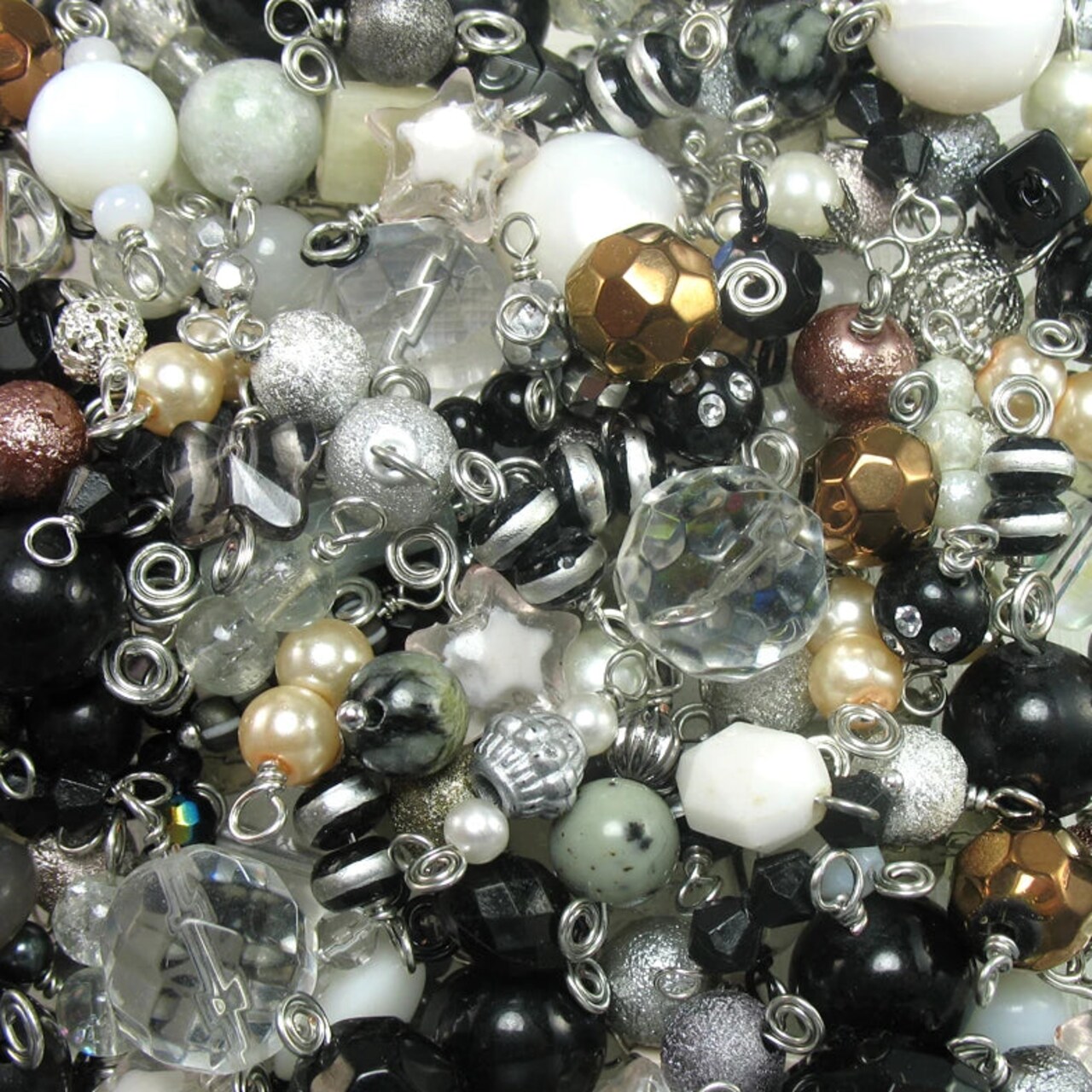 100 Bead Charms Grab Bag, Bulk Dangles in Black & White, Adorabilities